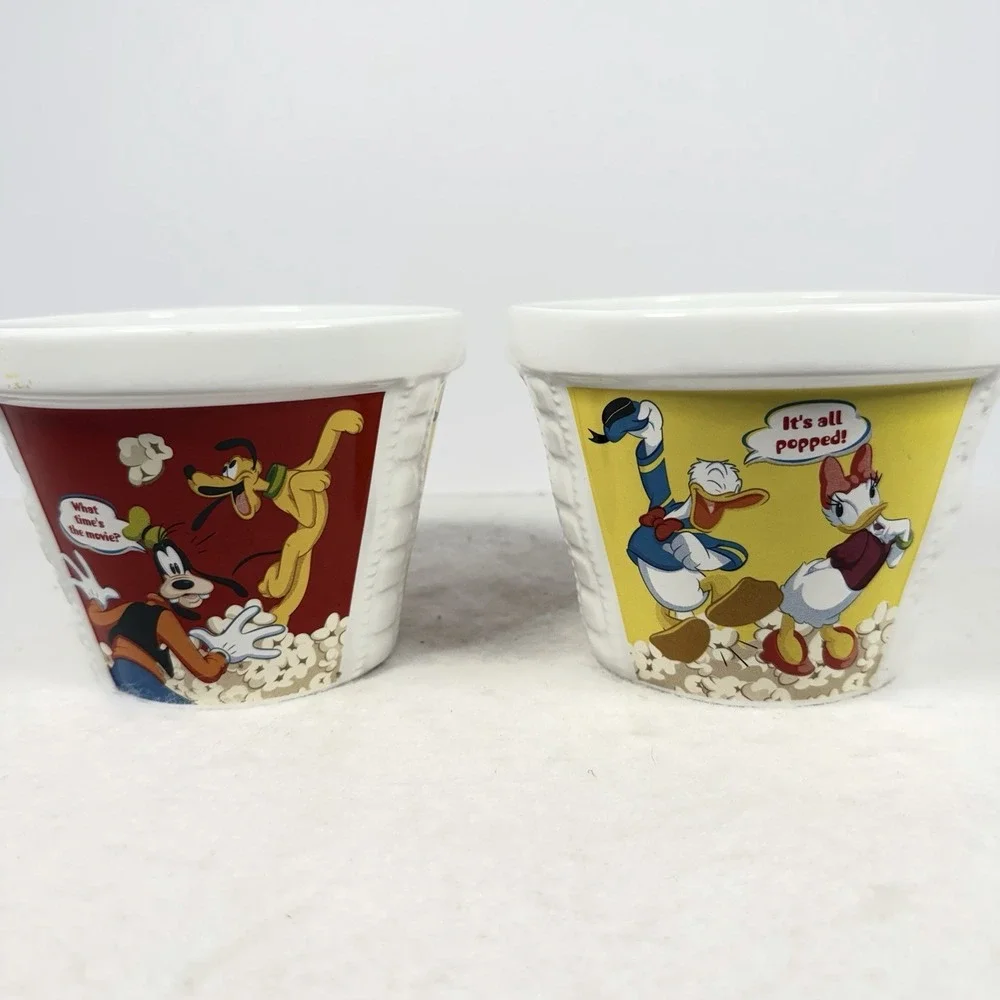 Disney Ceramic Popcorn Buckets Bowl Set /2 Mickey Mouse, Donald, Goofy & Minnie